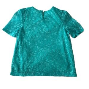 Vintage 90s Womens Lace Short Sleeve Blouse Teal Blue Crew Neck Sz S Whimsy Chic